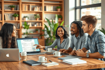 Estudiantes en un aula recibiendo información sobre préstamos educativos.