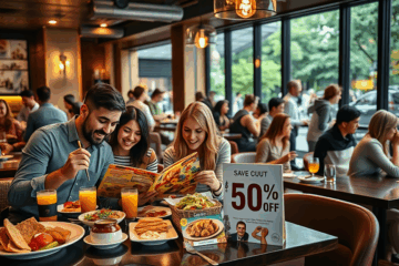 Imágenes de tarjetas que ofrecen promociones y descuentos en restaurantes.