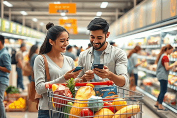 Infografía sobre tarjetas de crédito y sus beneficios en supermercados.